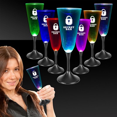 7½ Oz. Pad Printed Light-Up Champagne Flute w/Black Base