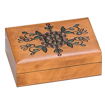 Traditional Wood Box w/Carved Flower Pattern (5 1/8"x3 1/2"x1 1/2")