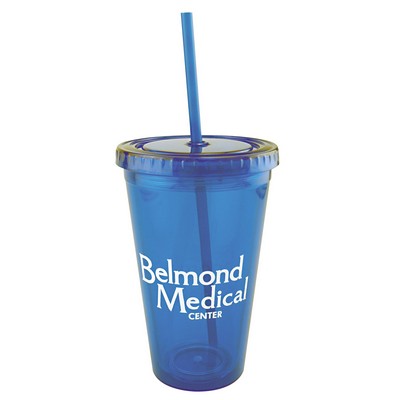 16 Oz. Plastic Tumbler Cup W/Straw