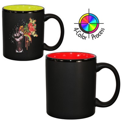 11 Oz. Black Satin/Red Two-Tone C-Handle Hilo Mug - 4 Color Process