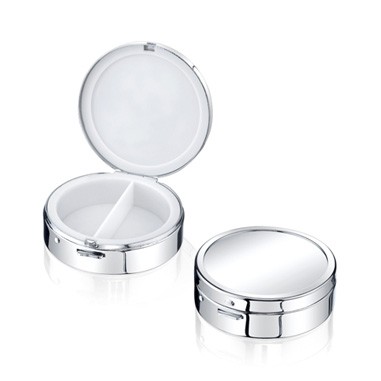 Silver Plated Metal Round Pill Box with 2 compartments(screened)