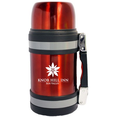 32 Oz. Vacuum Insulated Wide Mouth Bottle w/ Shoulder Strap - Red Coated