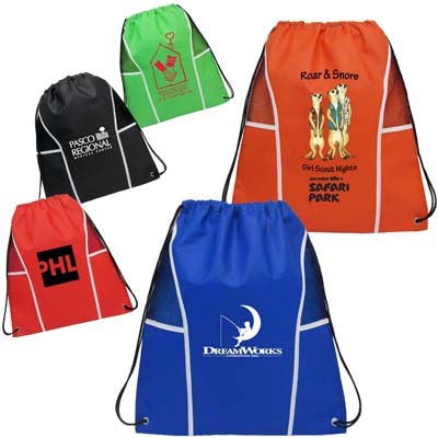 Non Woven Drawstring Backpack W/ Mesh Panels