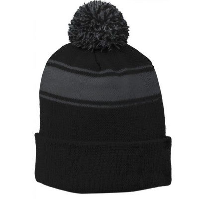 Sport-Tek® Striped Pom Pom Beanie