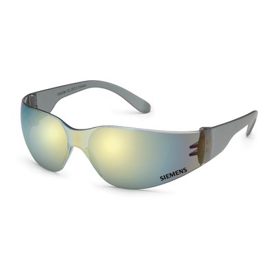 Grey frame, universal-fit temple, gold mirror lens, Starlite safety glasses