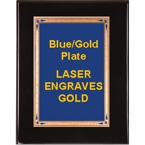 Black 7" x 9" Piano Finish Plaque - 5" x 7" Blue/Gold Teardrop Plate