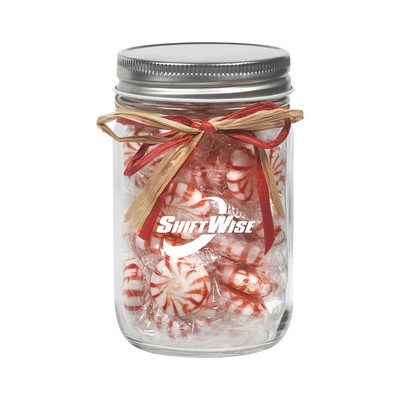 12 Oz. Glass Mason Jar w/ Raffia Bow (Starlight Mints)