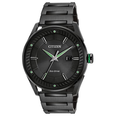 Citizen Men's Drive CTO Eco-Drive Watch, Black SS with Black Dial and Green Accents