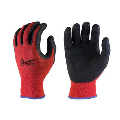 Red nylon glove with black rubber coating