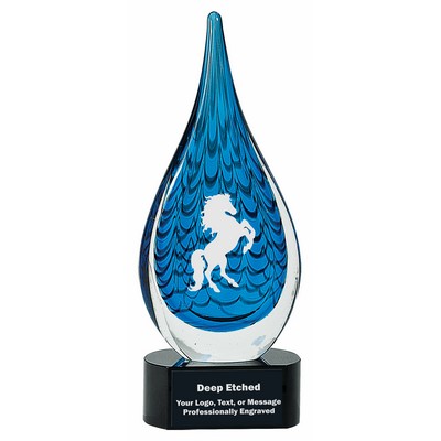 12 1/2" Blue Raindrop Art Glass Award