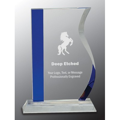 8 1/4" Blue Edge Crystal Wave Award on Clear Base