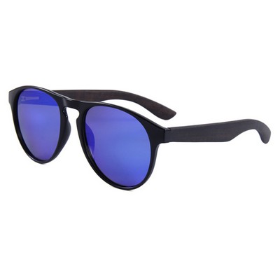 Ebony Wood Sunglasses -Blue Mirror Lenses - Black Frames