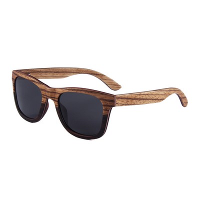 Walnut and Zebra Wood Sunglasses - Smoke Polarized Lenses - Zebra Wood Frames