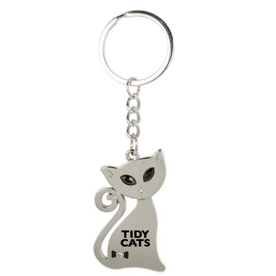 Metal Cat Keychain w/Crystal Eyes