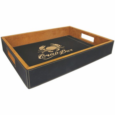 16" x 12" Black/Gold Leatherette Serving Tray