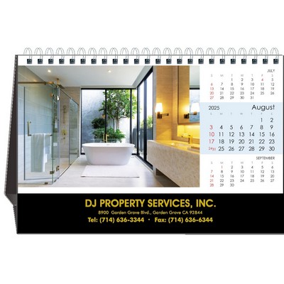 Home Design 2025 Desktop Calendar w/Foil Stamped Hardboard Easel