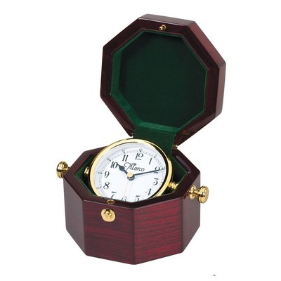 Rosewood Piano Finish Desk Clock with Cover, 5"Sq. x 4"H