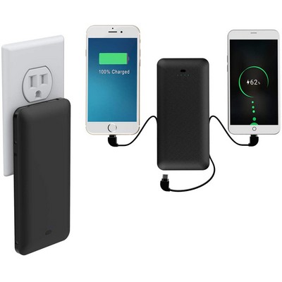 10000mAh Portable Charger Built in AC Wall Plug and Micro and USB 3 Cables Power Bank