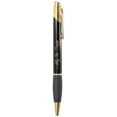 Gloss Black Brass Ballpoint Pen with Gripper