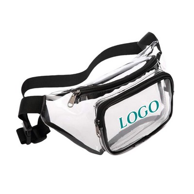 Clear Fanny Pack w/ Two Zipper Pockets Transparent PVC Bag