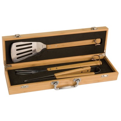 Bamboo BBQ Tool Gift Set - Laser Engraved Plate