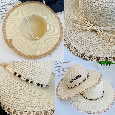 Sun Protective Beach Straw Hat With Shells