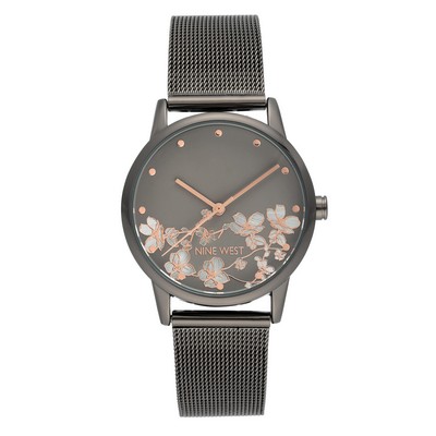 Nine West® Women's Gunmetal Floral Dial Mesh Bracelet Watch