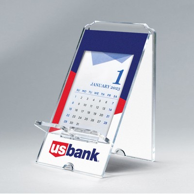 A-Frame Phone Holder Calendar, Clear Acrylic with 2 Location Full-color Imprint