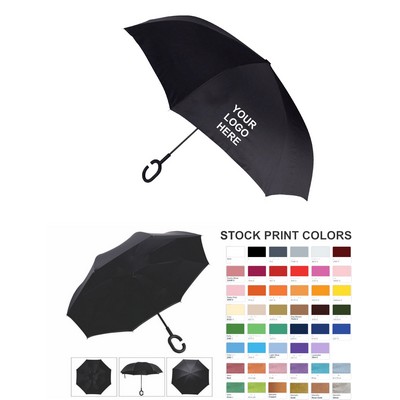 Double Layer Inverted Umbrella - 48" Arc - Manual Open, solid black color