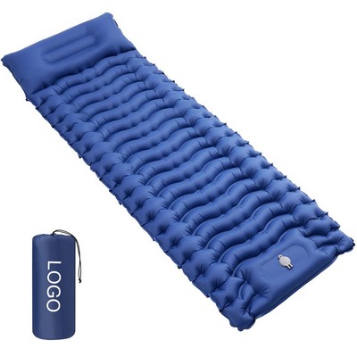 Inflatable Camping Sleeping Mat With Pillow Built