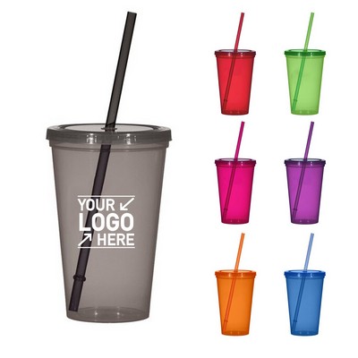 16oz Plastic Cup with Straw