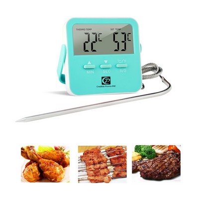 Candy Color Food Thermometer Digital Kitchen Timer With Stainless Steel Probe