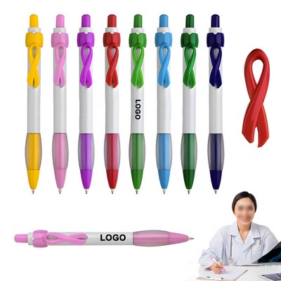 Breast Cancer Awareness Pink Ribbon Click Action Plastic Ballpoint Pen