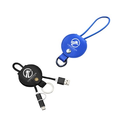 3-in-1 Leather USB Charging Cable with Metal Keyring