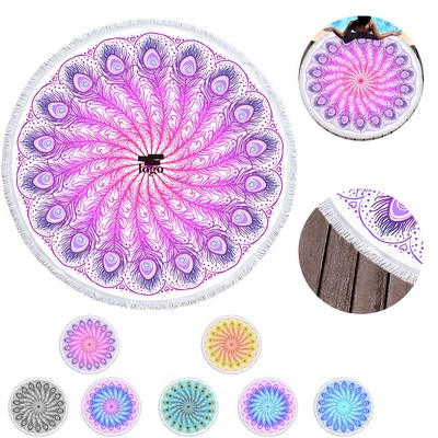 Round Microfiber Quick Drying Beach Towel With Fringe