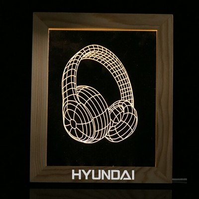 LED 3D Illusion Light In A Wood Picture Frame Personalization Optional