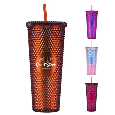 24oz Diamond Studded Tumbler with Straw