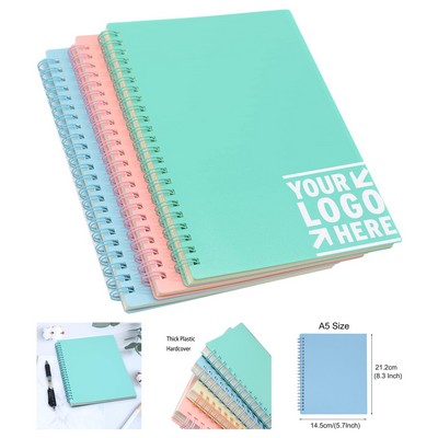 5.7" x 8.3" A5 Spiral Notebook, 8mm Ruled, Thick Plastic Hardcover