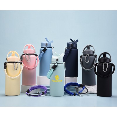 32oz Vacuum Insulated Water Bottle w/Straw Lid Paracord Handle Built-in Straw 1000ml Water Bottle