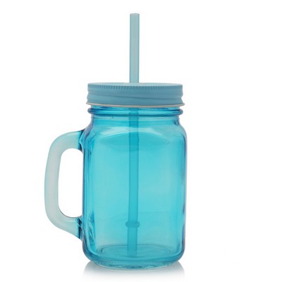 Colored Mason Jars with Straw 15 oz