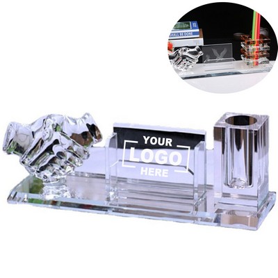 Crystal Desk Organizer Pen and Business Card Holder