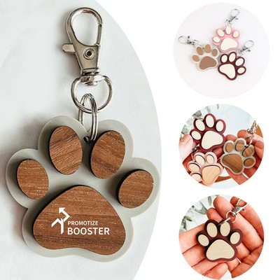 3D Wood Paw Print Keychain