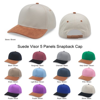 Suede Visor 5 Panels Snapback Cap