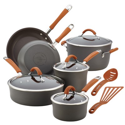 Rachael Ray 12Pc Cucina Hard-Anodized Cookware Set Pumpkin Orange Handles