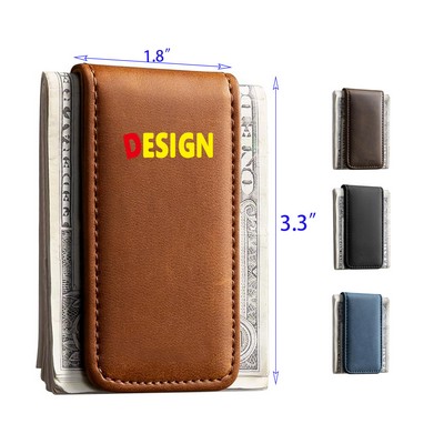 Minimalist Design Magnetic Money Clip Leather Money Holder