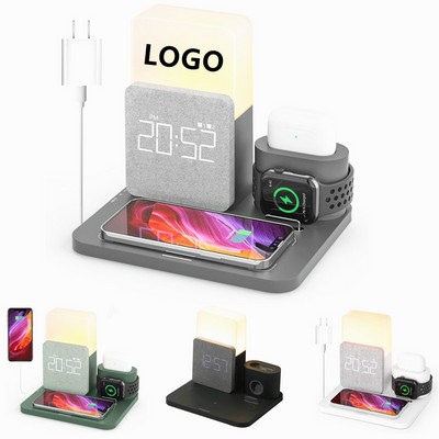 Charging Station with Alarm Clock and Night Light Combo