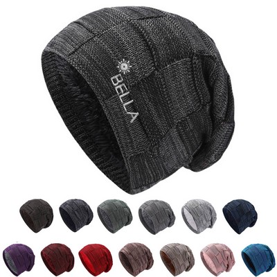 Men Lined Knit Warm Thick Binie Hat