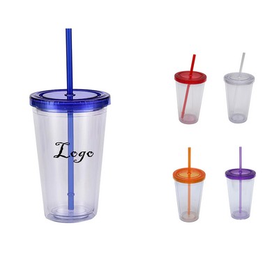 16OZ Double Wall Tumbler Travel Cup w/Straw