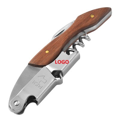 Wine Beer Opener Portable Metal Corkscrew with Wood Handle