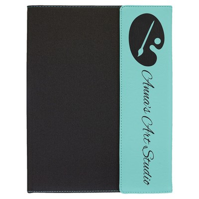 9.5"x12" Teal Leatherette / Black Canvas Portfolio w/Notepad